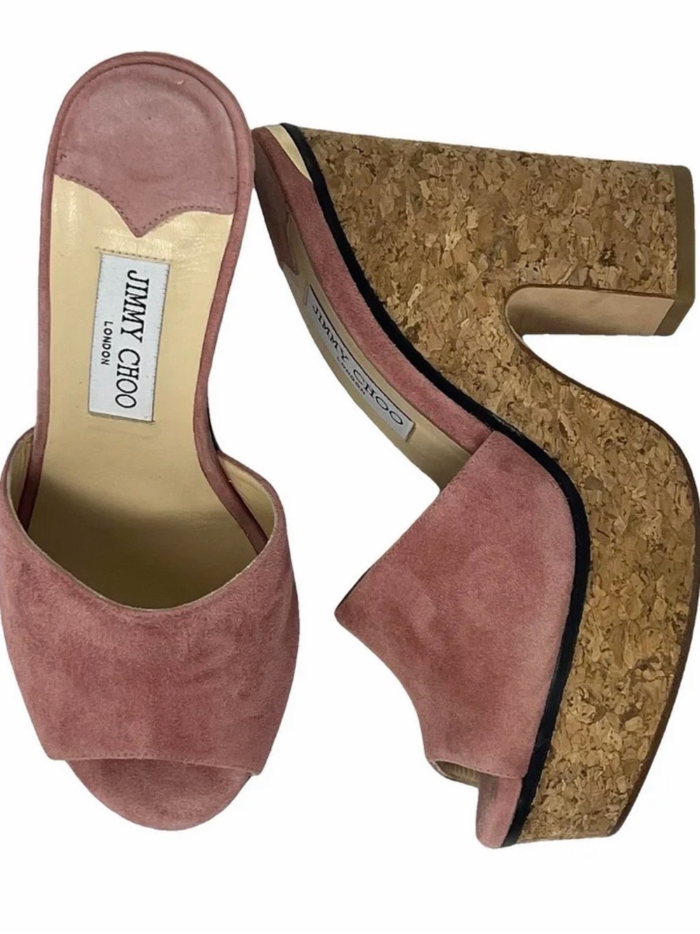 Jimmy Choo Dusty Pink Suede Cork Platform Mules
